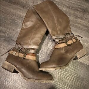Brown tall zipper boots